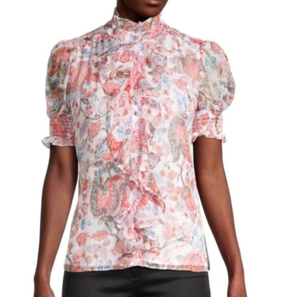 Walter Baker Floral Print Ruffled Top - M - Picture 1 of 8